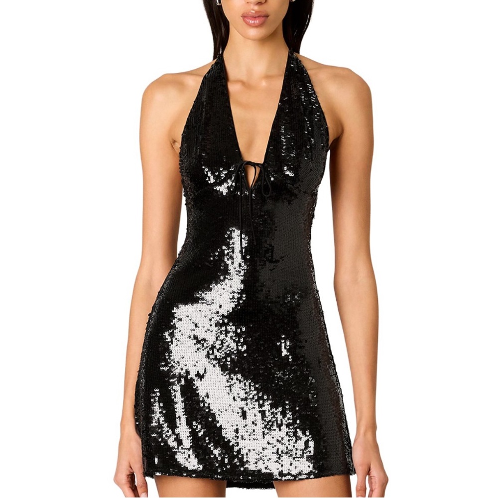 Glamorous Black Sequin Halter Mini Dress
